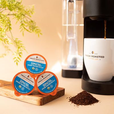 Fresh Roasted Coffee, Organic Sumatra Water-Processed Decaf | 100% Single Origin | Medium Roast | RFA Kosher | K-Cup Compatible | 24 Pods