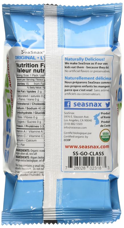 SeaSnax Organic Roasted Seaweed Snack Grab and Go, Original, 0.18 Ounce (Pack of 24)