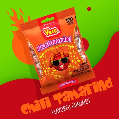 Vero PicaTamarind - Tamarind Flavor Chewy Gummy Treats Coated With Chili Powder &amp; Sugar 100 Pieces (5.15 Oz) - Mexican Candy - Individually Wrapped Gummies for Halloween, Piatas, and More
