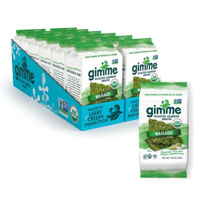 Gimme Seaweed - Wasabi - 12 Count Sharing Size - Organic Roasted Seaweed Sheets - Keto, Vegan, Gluten Free - Great Source of Iodine &amp; Omega 3s - Healthy On-The-Go Snack for Kids &amp; Adults
