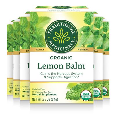 Traditional Medicinals - Organic Lemon Balm Herbal Tea (6 Pack) - Stress Relief &amp; Supports Digestion - 96 Tea Bags Total