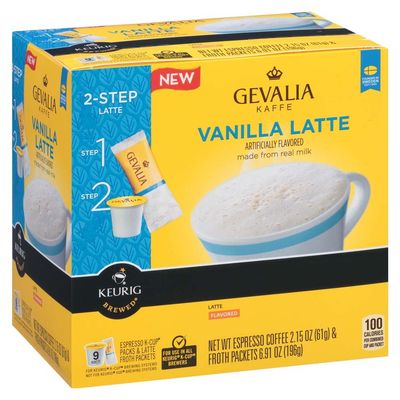 Gevalia Vanilla Latte Espresso Coffee with Froth Packets, K-Cup Pods, 9 Count