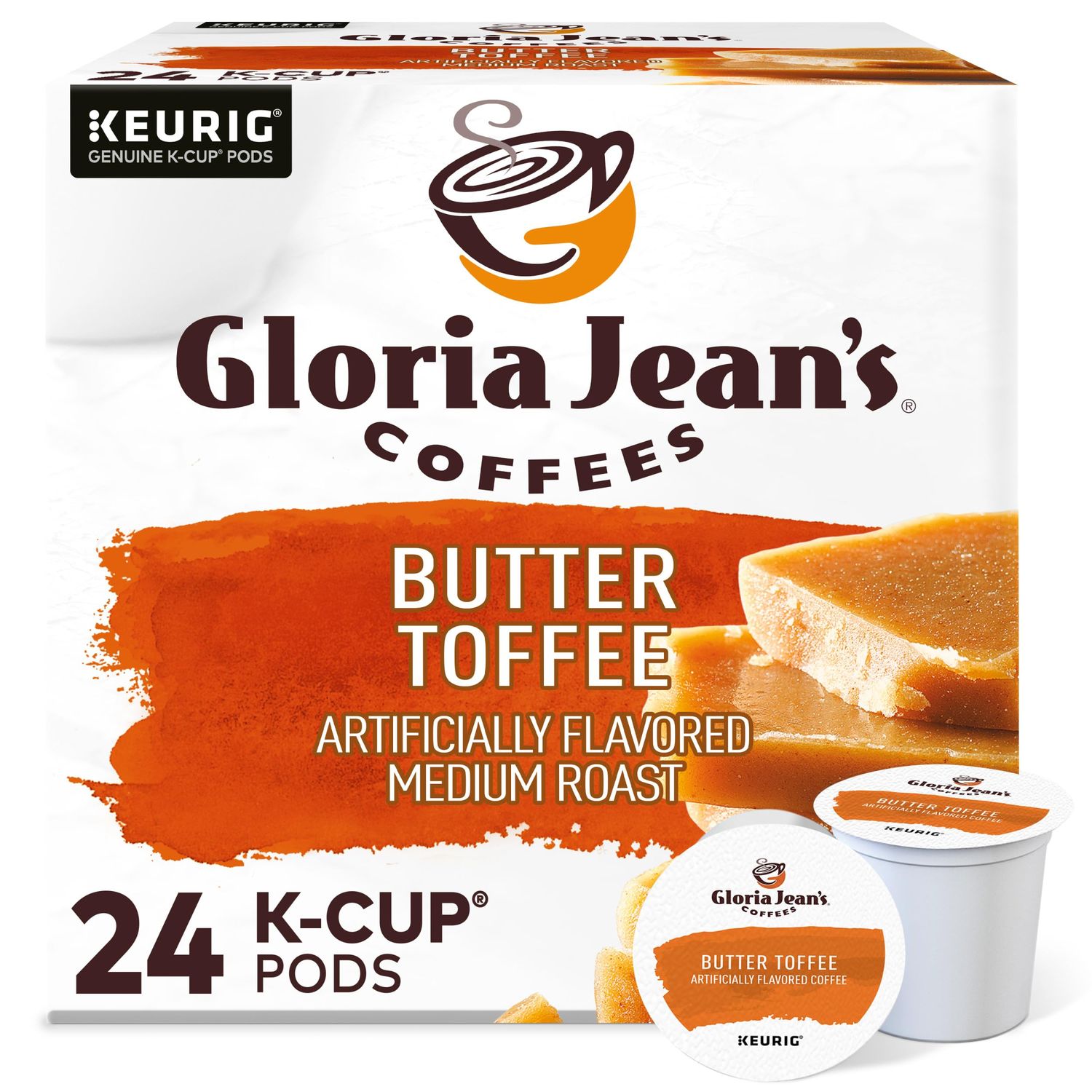 Gloria Jean&#39;s Coffees Butter Toffee, Single-Serve Keurig K-Cup Pods, Flavored Medium Roast Coffee, 24 Count (Pack of 1)