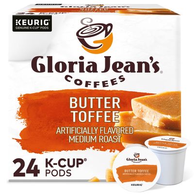 Gloria Jean&#39;s Coffees Butter Toffee, Single-Serve Keurig K-Cup Pods, Flavored Medium Roast Coffee, 24 Count (Pack of 1)