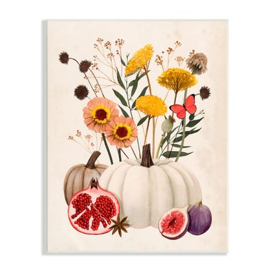 Stupell Industries Autumn Harvest Arrangement Pumpkin Pomegranate Fig Fruits Wall Plaque, 10 x 15, Beige