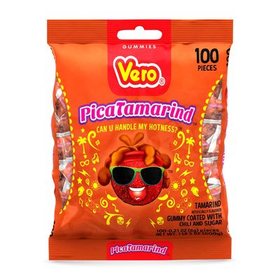 Vero PicaTamarind - Tamarind Flavor Chewy Gummy Treats Coated With Chili Powder &amp; Sugar 100 Pieces (5.15 Oz) - Mexican Candy - Individually Wrapped Gummies for Halloween, Piatas, and More