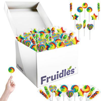 Fruidles Assorted Mini Rainbow Swirl Lollipops and Rings,Assorted Flavors, Great for Birthday Parties, Events, and Goody Bag Fillers, Party Favors, Individually Wrapped Sucker (12-Pack)