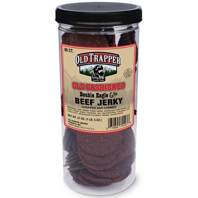 Old Trapper Old Fashioned Double Eagle Beef Jerky | Traditional Style Real Wood Smoked Made From 100% Lean Beef | 1 Jar (80Piece), 80Count