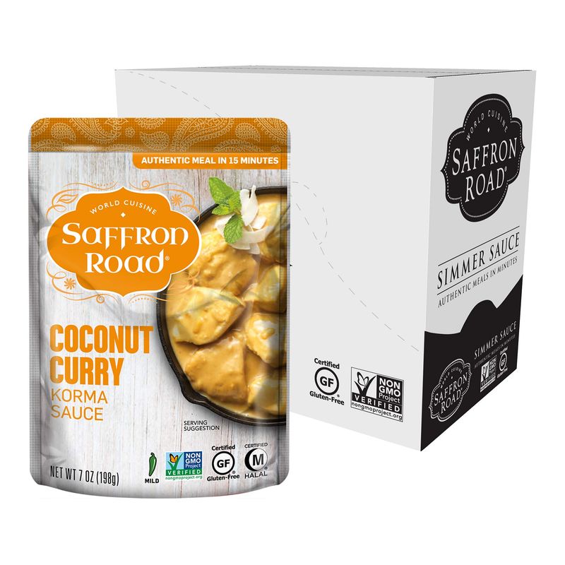 Saffron Road Simmer Sauce Coconut Curry - Non-GMO, Gluten-Free, Halal, Kosher (7 Ounce (Pack of 8))