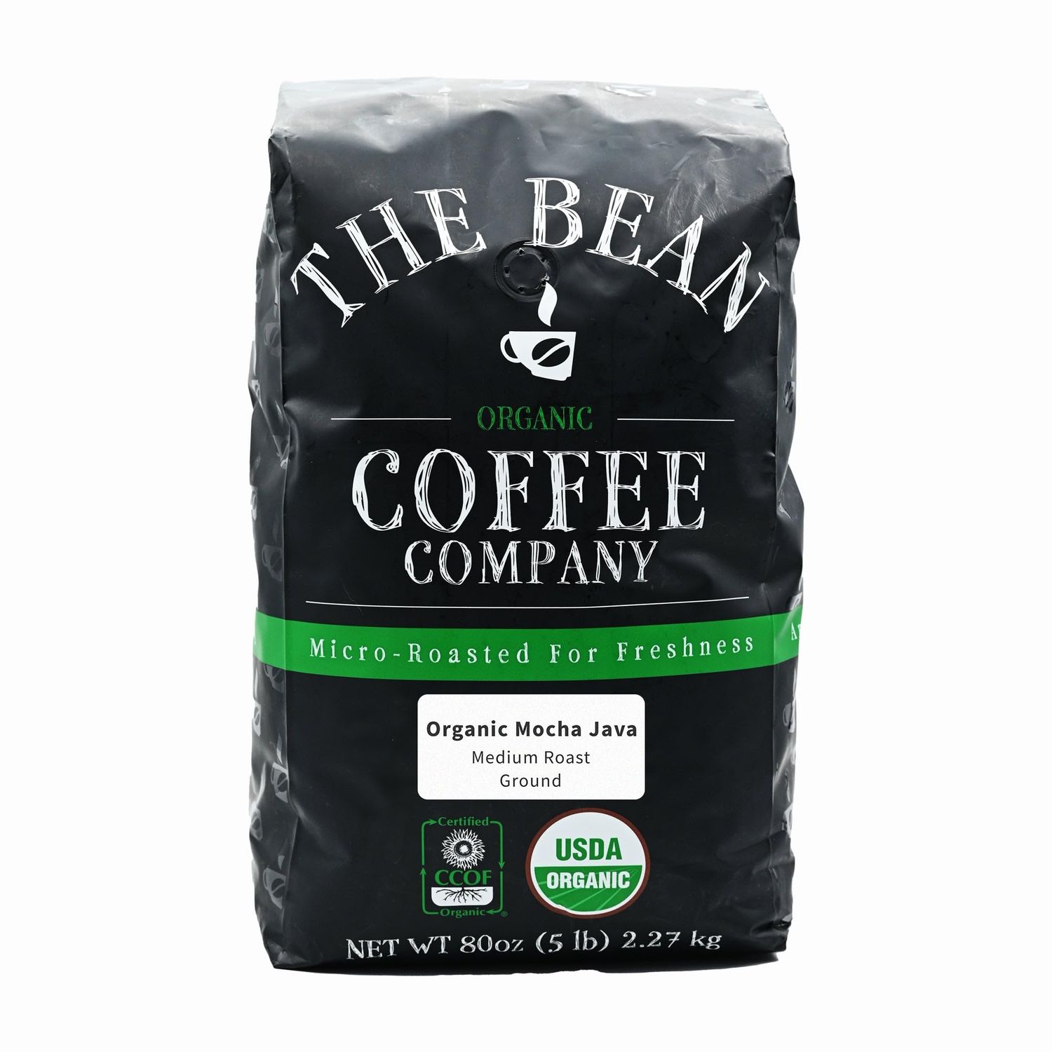 The Bean Organic Coffee Company Mocha Java, Medium Roast, Ground Coffee, 5-Pound Bag, Caf molido tostado orgnico