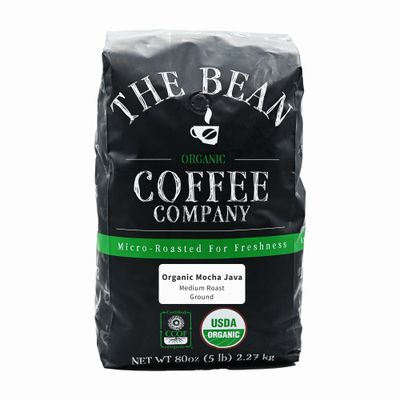 The Bean Organic Coffee Company Mocha Java, Medium Roast, Ground Coffee, 5-Pound Bag, Caf molido tostado orgnico