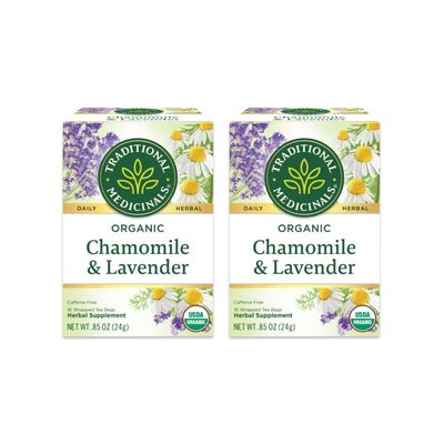 Traditional Medicinals Organic Chamomile &amp; Lavender Herbal Tea, Settles Nervous System, (Pack of 2) - 32 Tea Bags Total