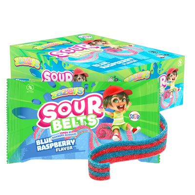 Sour Belts Candy - Individually Wrapped Candy for Freshness - Blue Raspberry Flavor - Low Fat, Low Sodium Sweets - Kosher Candies - Best Gift For Children (Pack of 36, NET WT 32.4 OZ, 900g)