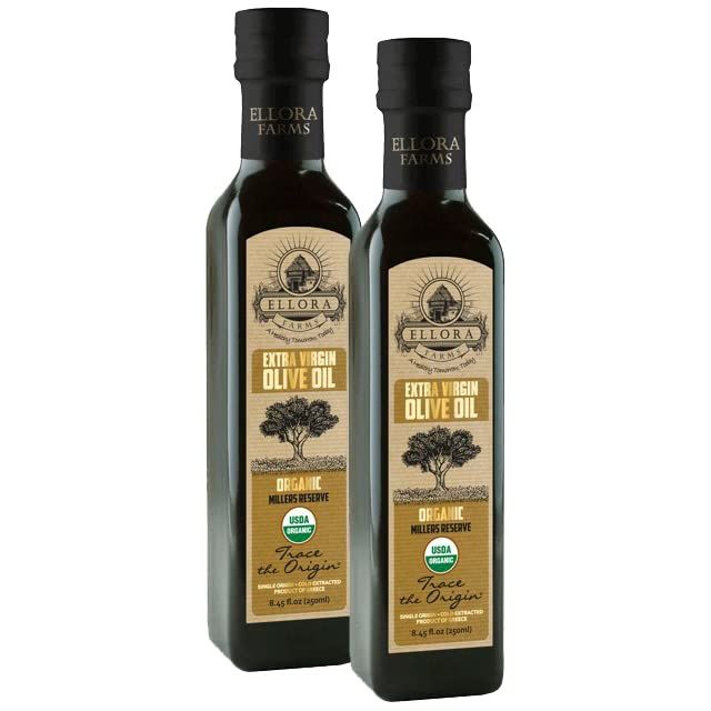 Ellora Farms, USDA Organic Greek Extra Virgin Olive Oil, Single Origin, Traceable, Global Gold Awards, First Cold Press, 8.45 oz. Bottle, Pack of 2