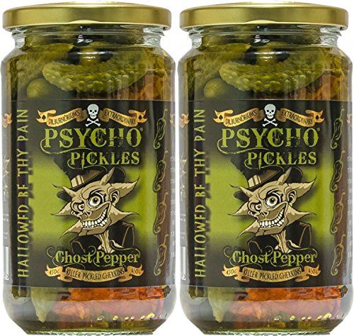 Set Of 2 Psycho Pickles Pickled Gherkins Ghost Pepper 450g Jar