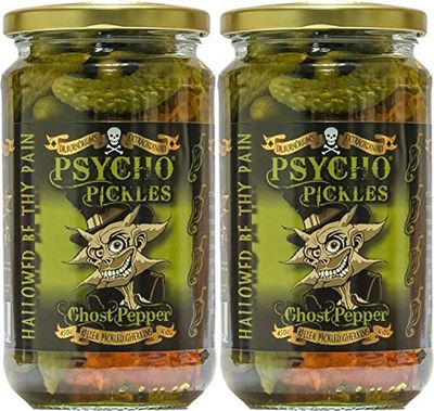 Set Of 2 Psycho Pickles Pickled Gherkins Ghost Pepper 450g Jar