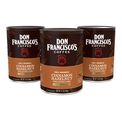 Don Francisco&#39;s Premium Cinnamon Hazelnut Roast Ground Coffee: Rich, Aromatic 100% Arabica Beans - Family Crafted Flavored Coffee for a Delightful Morning Brew (3 x 12 oz Cans)