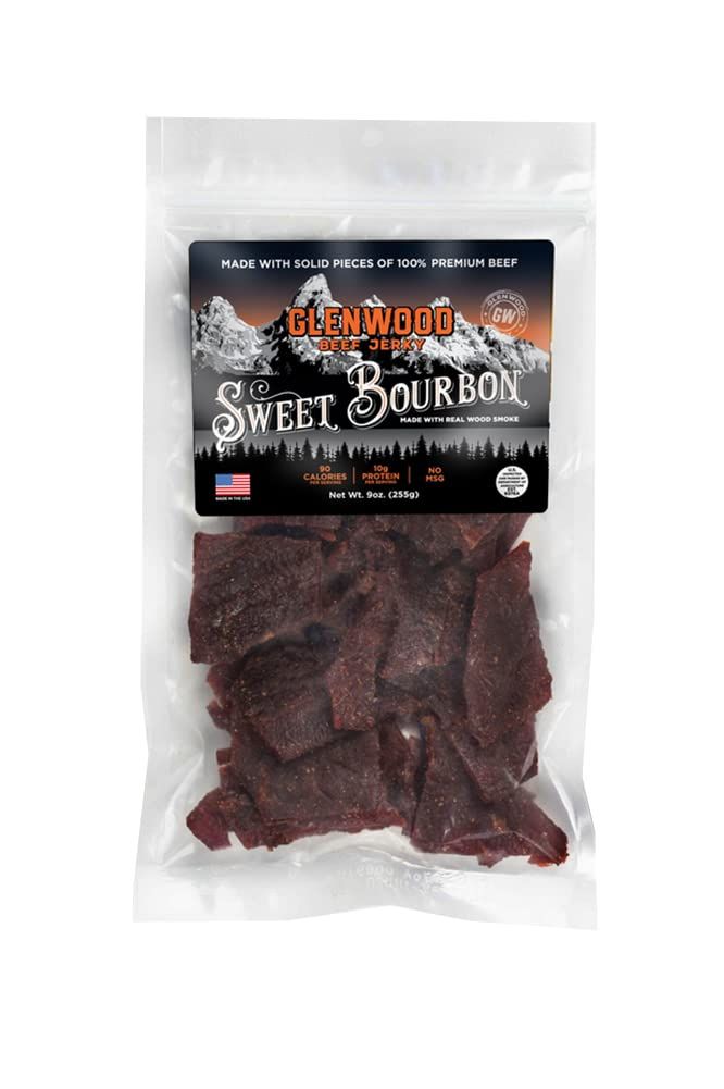 Glenwood Snacks Beef Jerky Sweet Bourbon 9 Ounce Resealable Bag - Moist &amp; Tender Beef Jerky, Gluten-Free Jerky, Made in the USA