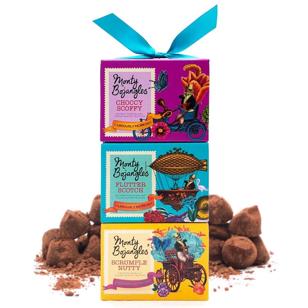 Monty Bojangles Cocoa Dusted Truffles Gift Tower (3 x 3.5oz Boxes) - 3 Flavors of Luxury Chocolate Truffle - The Perfect Chocolate Gift Box Selection