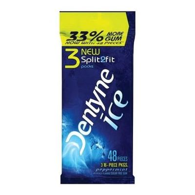 Dentyne Ice Peppermint Sugar Free Gum, 3 Packs of 16 Pieces (48 Total Pieces)
