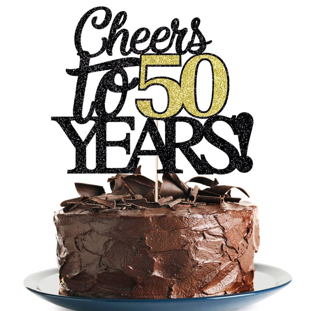 Klionjor Happy 50th Birthday Cake Topper Cheers to 50 Years Birthday Cake Pick 50 Fabulous Cake Decoration for Happy 50th Birthday Anniversary Party Cake Decorations Supplies