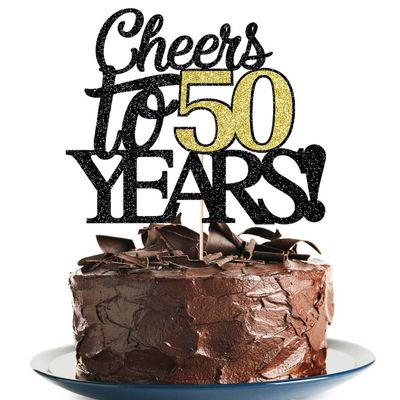 Klionjor Happy 50th Birthday Cake Topper Cheers to 50 Years Birthday Cake Pick 50 Fabulous Cake Decoration for Happy 50th Birthday Anniversary Party Cake Decorations Supplies
