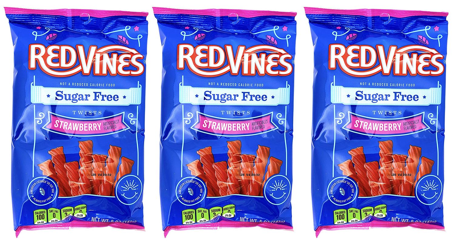 Sugar-Free Licorice Strawberry Twists - Fat Free, Sugar-Free Licorice Twists 5 Ounce (Pack of 3)