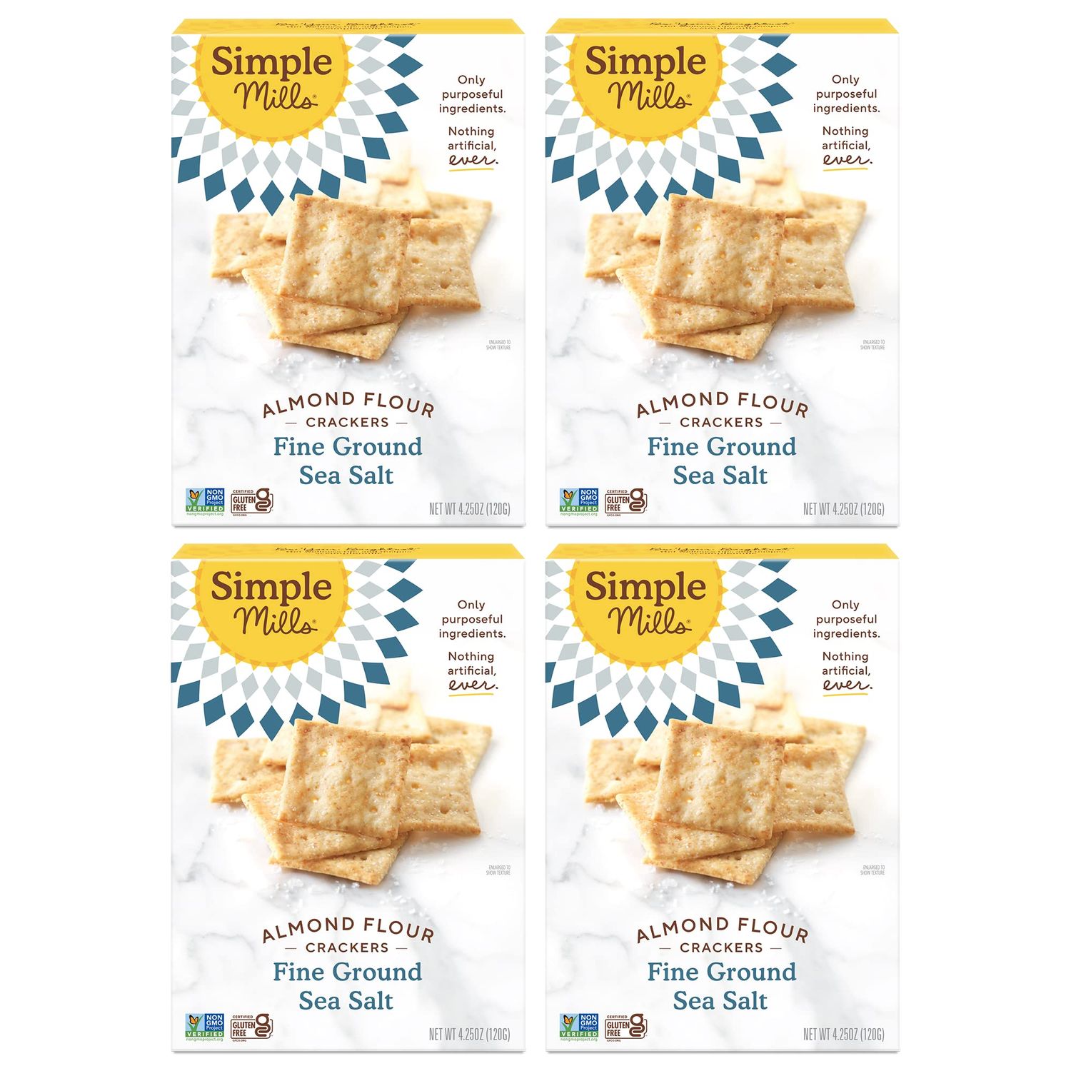 Simple Mills Almond Flour Crackers, Fine Ground Sea Salt - Gluten Free, Vegan, Healthy Snacks, 4.25 Ounce (Pack of 4)