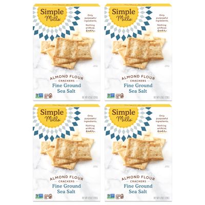 Simple Mills Almond Flour Crackers, Fine Ground Sea Salt - Gluten Free, Vegan, Healthy Snacks, 4.25 Ounce (Pack of 4)