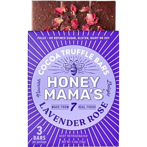 Honey Mama's, Lavender Rose Cocoa Truffle Bars, No Refined Sugar, Gluten Free, Dairy Free, Soy Free, Paleo, 2.5 Ounce, 3-Serving Bar