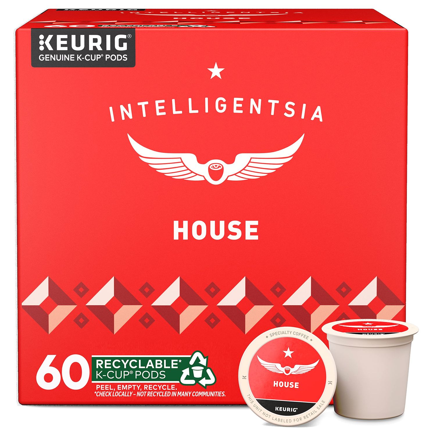 Intelligentsia Coffee, Light Roast K-Cup Coffee Pods for Keurig Brewers - House 60 Count with Flavor Notes of Milk Chocolate, Mandarin, and Apple (6 Boxes of 10 K-Cup Pods)