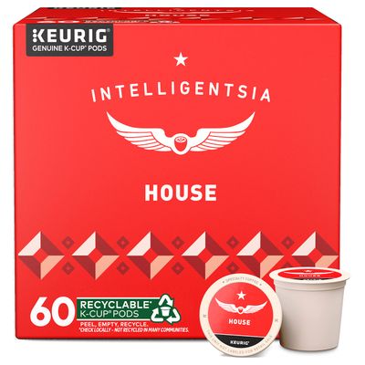 Intelligentsia Coffee, Light Roast K-Cup Coffee Pods for Keurig Brewers - House 60 Count with Flavor Notes of Milk Chocolate, Mandarin, and Apple (6 Boxes of 10 K-Cup Pods)