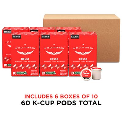 Intelligentsia Coffee, Light Roast K-Cup Coffee Pods for Keurig Brewers - House 60 Count with Flavor Notes of Milk Chocolate, Mandarin, and Apple (6 Boxes of 10 K-Cup Pods)