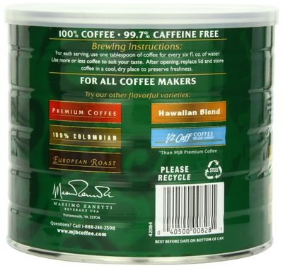 MJB Coffee, Premium Decaf Ground Coffee, Medium Roast, 24 Ounce