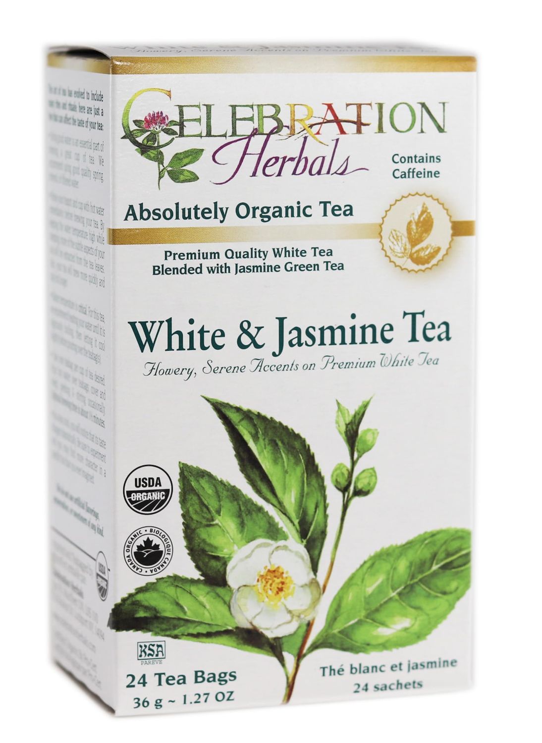 CELEBRATION HERBALS White &amp; Jasmine Tea Organic 24 Bag, 0.02 Pound
