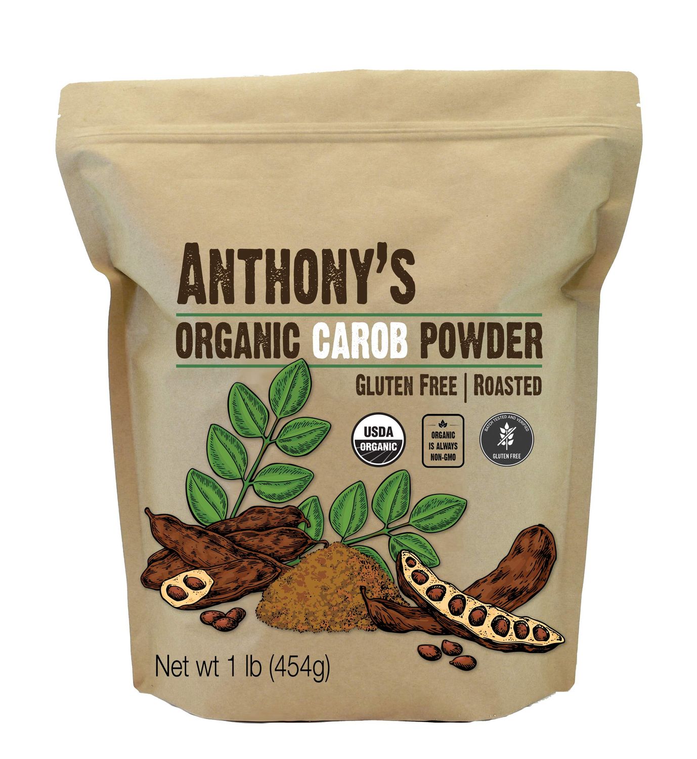 Anthony&#39;s Organic Carob Powder, 1 lb, Gluten Free, Non GMO, Cocoa Powder Alternative, Unsweetened