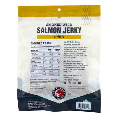 SeaBear - Smoked Wild Alaskan King Salmon Jerky - Peppered - 2.5 oz - 2 Pack