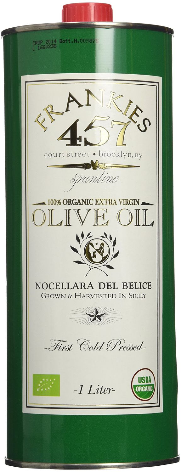 Frankies 457 Extra Virgin Organic Olive Oil - Premium Castelvetrano Olive Oil - Harvested in Sicily - Pure Authentic Italian - Monovarietal - Rich in Flavor - First Cold Pressed - 33.8 fl oz (1L)