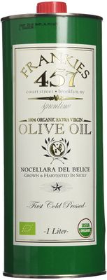 Frankies 457 Extra Virgin Organic Olive Oil - Premium Castelvetrano Olive Oil - Harvested in Sicily - Pure Authentic Italian - Monovarietal - Rich in Flavor - First Cold Pressed - 33.8 fl oz (1L)