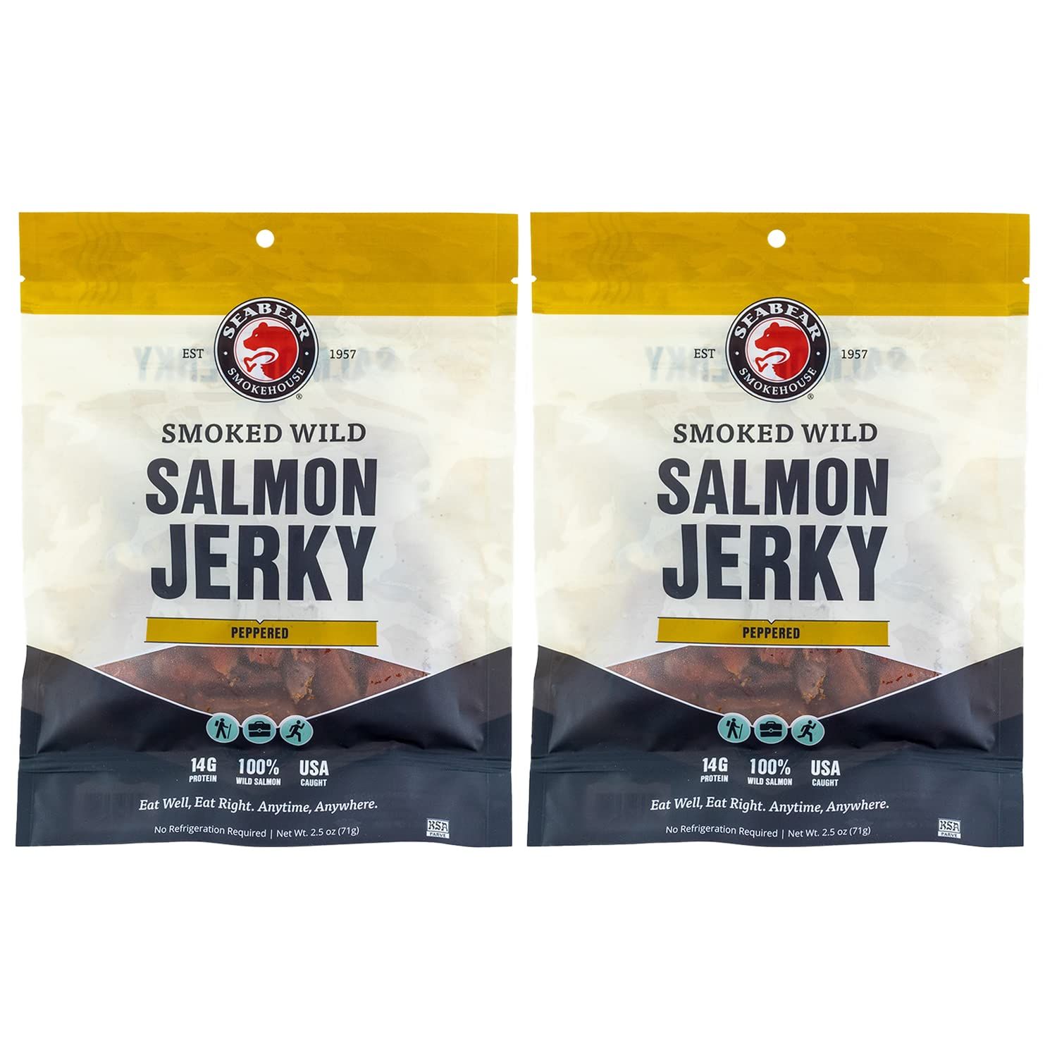 SeaBear - Smoked Wild Alaskan King Salmon Jerky - Peppered - 2.5 oz - 2 Pack