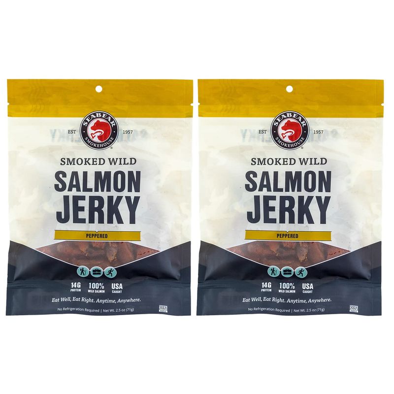 SeaBear - Smoked Wild Alaskan King Salmon Jerky - Peppered - 2.5 oz - 2 Pack