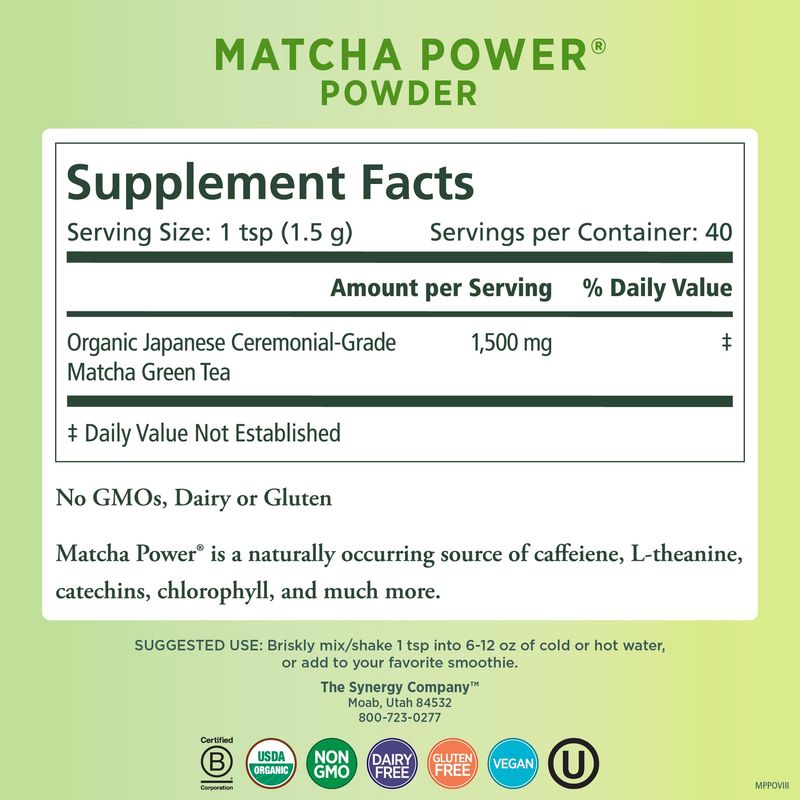 PURE SYNERGY Matcha Power | Organic Matcha Powder | Ceremonial Grade Japanese Matcha Green Tea Powder | for Enhanced Energy &amp; Alertness (2.1 oz Powder)