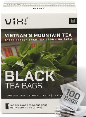 VIXI Black Tea Bags, 100 Counts, Vietnam&#39;s Mountain Tee, Ancient Tea Tree, Bold and Balanced Flavored, Caffeinated, Tagless, Asian, 100% Natural for Hot, Iced and Cold Brew