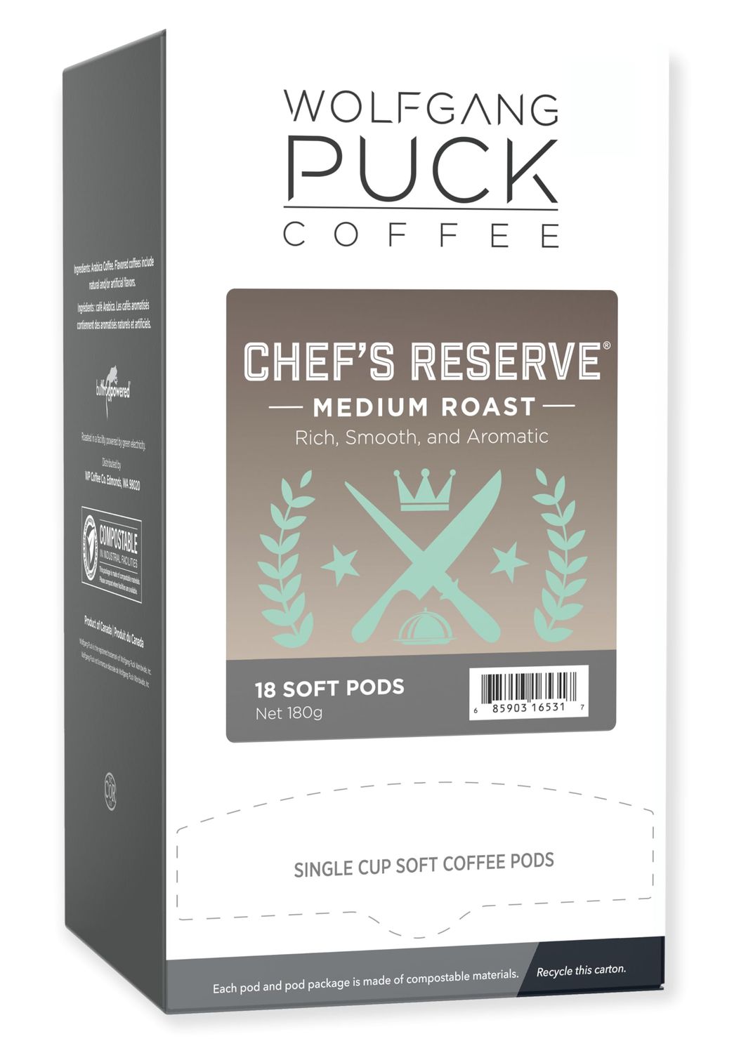 Wolfgang Puck Coffee, Chef&#39;s Reserve, Medium Roast, 9.5 Gram Pods, 18-Count (Pack of 3)