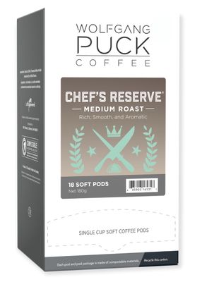 Wolfgang Puck Coffee, Chef&#39;s Reserve, Medium Roast, 9.5 Gram Pods, 18-Count (Pack of 3)