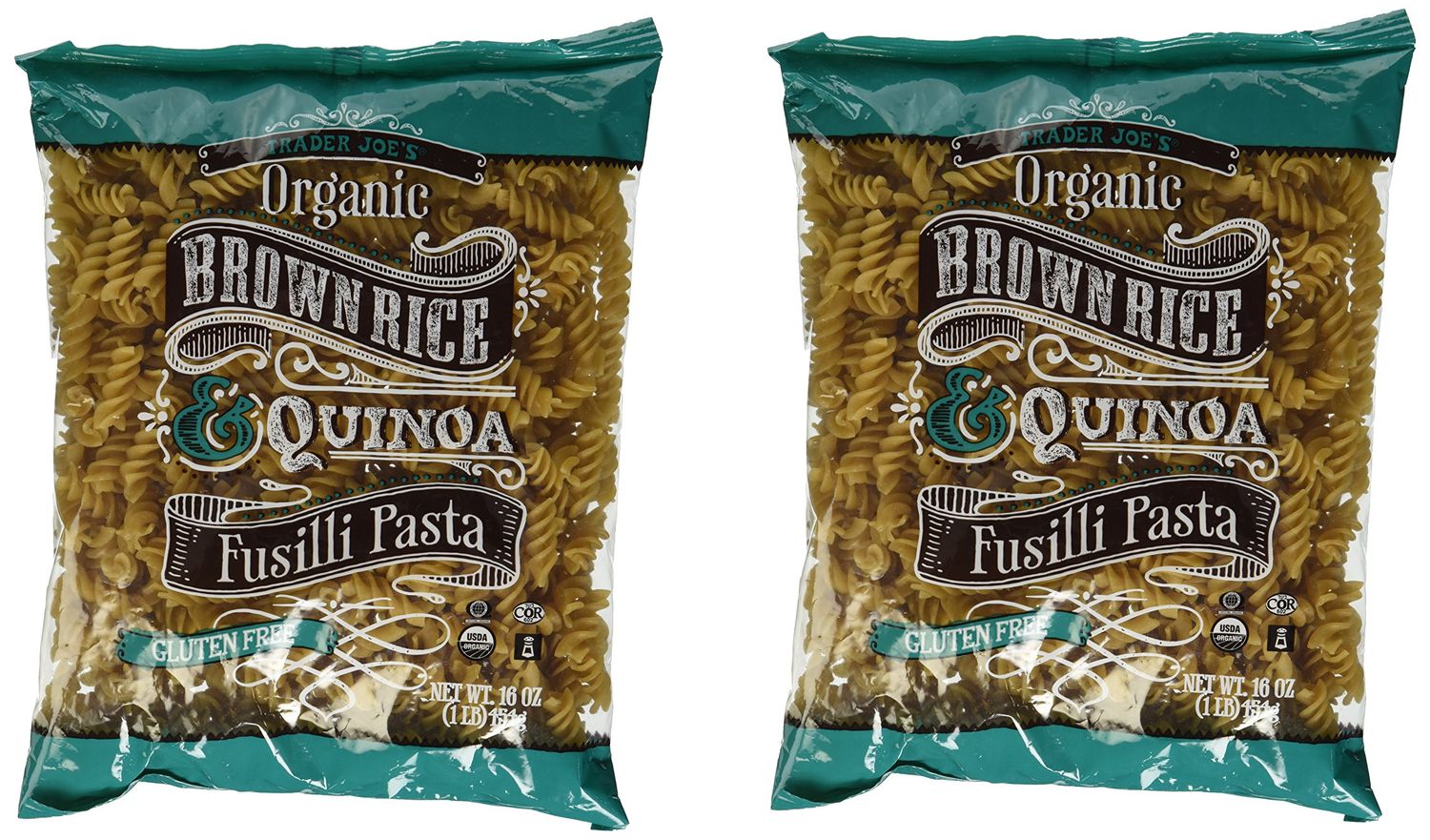 Trader Joes Organic Brown Rice &amp; Quinoa Fusilli Pasta Gluten Free - 2 Pack