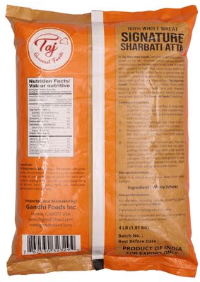 TAJ Signature Sharbati Atta, 4lbs (Chakki Atta - Stone Ground) 100% Whole Wheat Flour, Chappati Flour