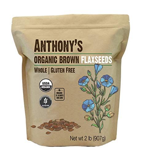 Anthony&#39;s Organic Brown Whole Flaxseed, 2 lb, Batch Tested and Gluten Free, Raw, Non GMO, Sproutable, Keto Friendly