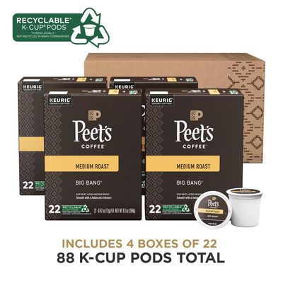 Peet's Coffee, Medium Roast Keurig K-Cup Pods - Big Bang 88 Count (4 Boxes of 22 K-Cup Pods)