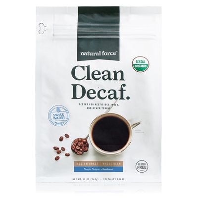 Natural Force - Organic Clean Decaf Coffee, Mold &amp; Mycotoxin Free, Lab Tested for Toxins &amp; Purity, Low Acidity, Whole Bean Swiss Water Decaf Medium Roast, 12 oz